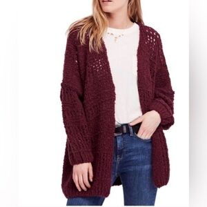 Free People Chunky Open Cardigan in Burgundy
